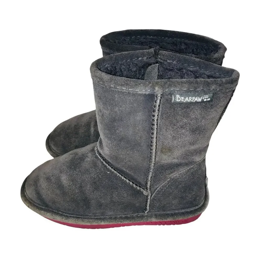 BearPaw Emma Toddler Gray Suede Sheepskin Wool Blend Shearling Boots Size 12